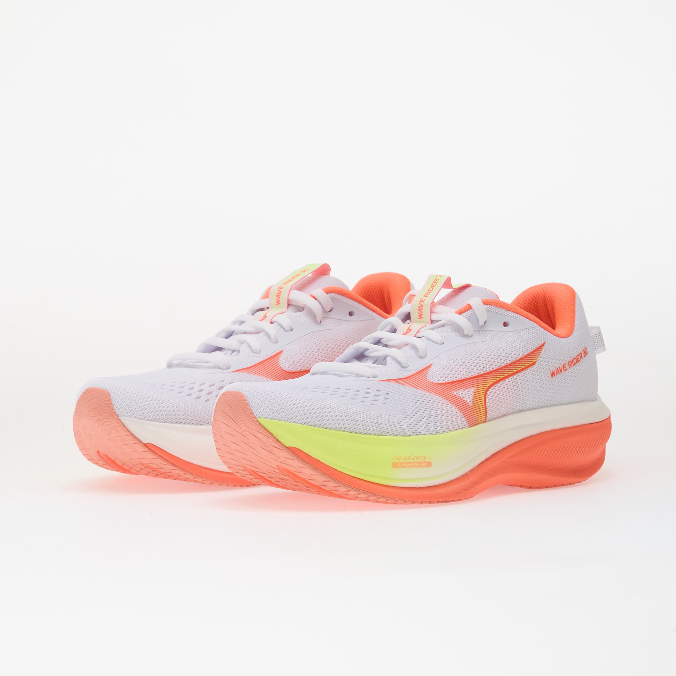Mizuno Сникърси WAVE RIDER 30 White/ Flamingo Coral/ Lime Pulp