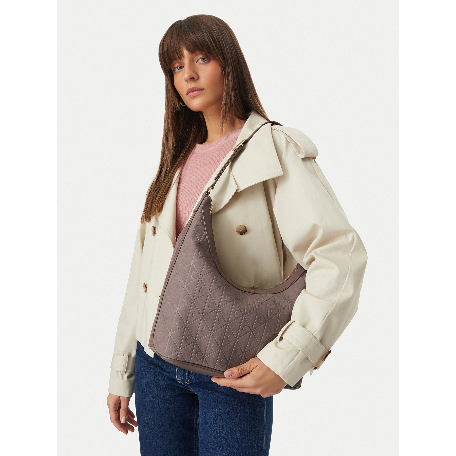 Calvin Klein Дамска чанта Emblem Aop Sueded M Shoulder Bag LV04F3881G