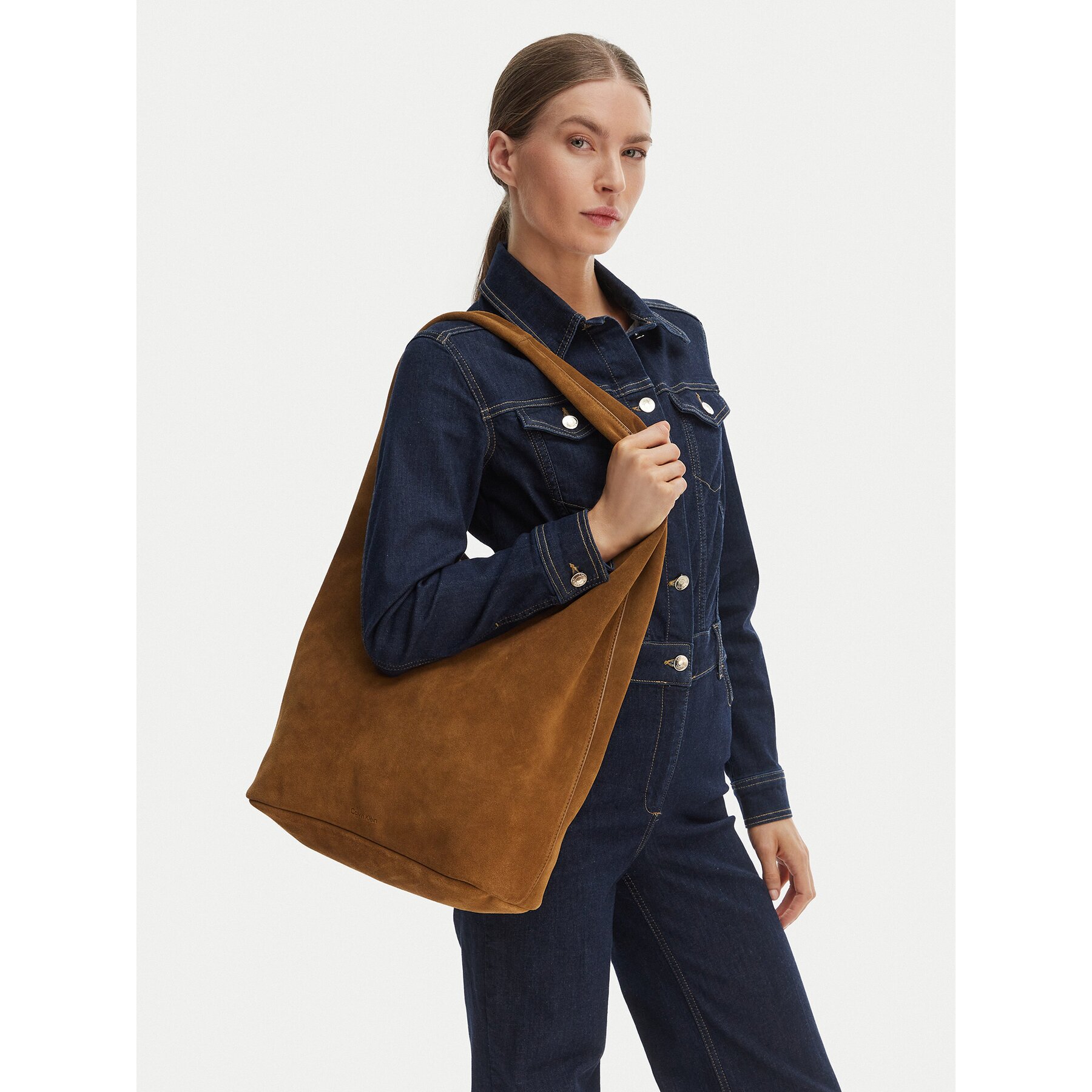 Calvin Klein Дамска чанта Slouchy Suede Leather Medium Bag LV04F3597G