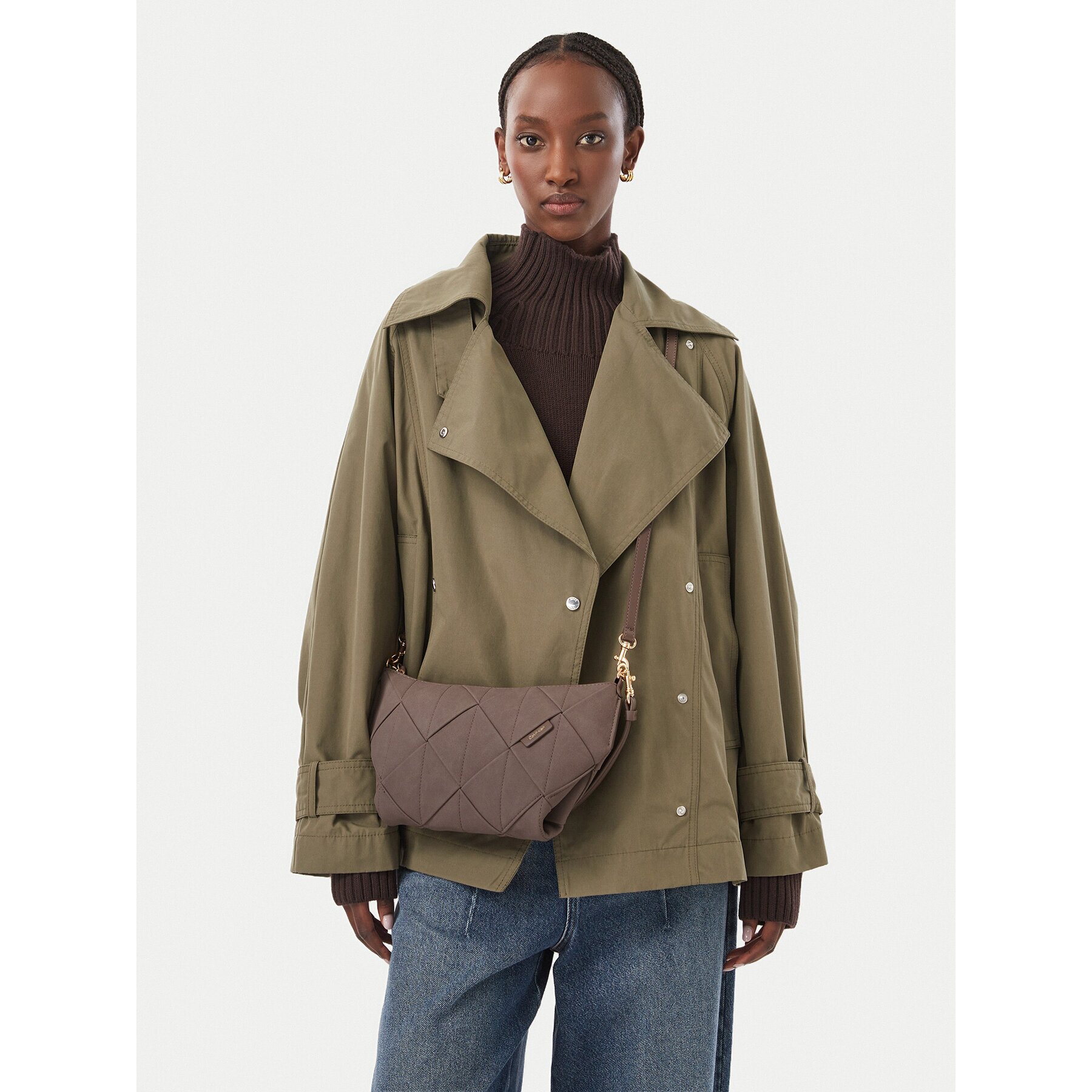 Calvin Klein Дамска чанта Woven Sueded Shoulder Bag LV04F3694G