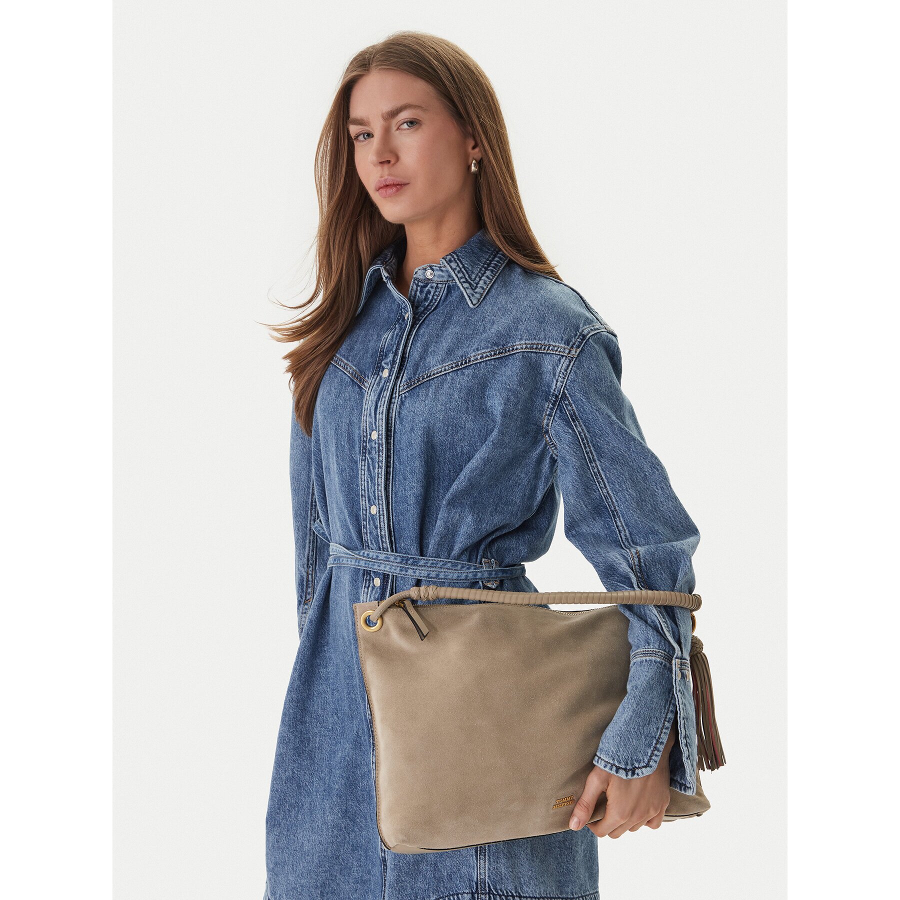 Tommy Hilfiger Дамска чанта Th Statement Leather Bag Suede AW0AW18402