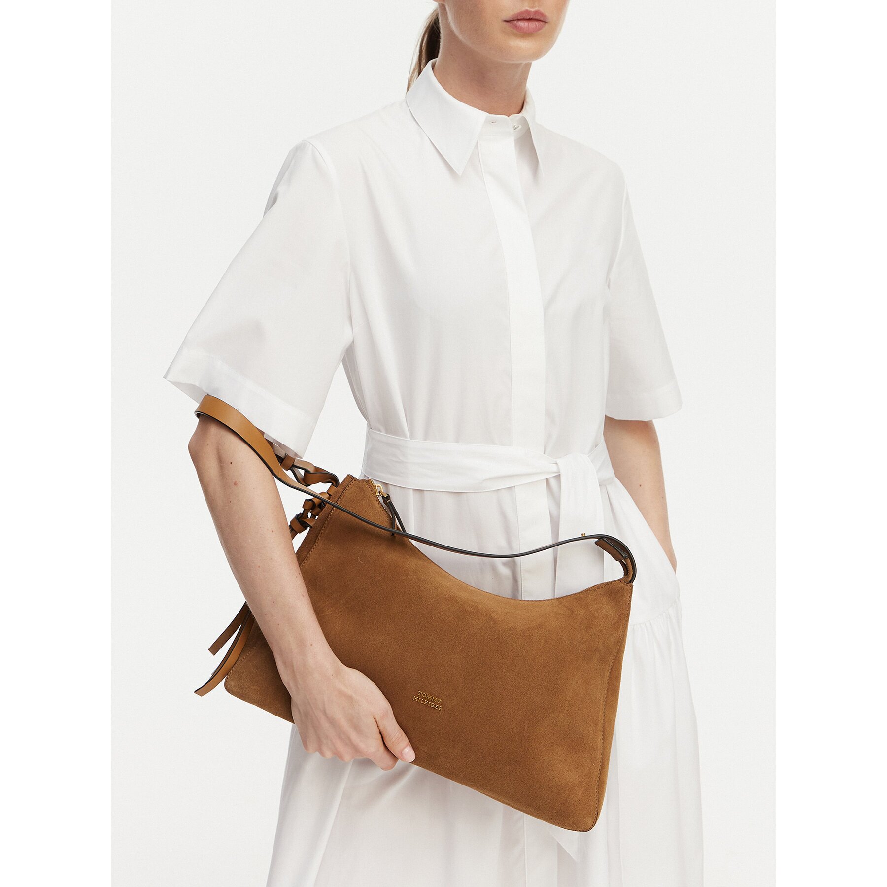 Tommy Hilfiger Дамска чанта Th Statement Shoulder Bag Suede AW0AW18824