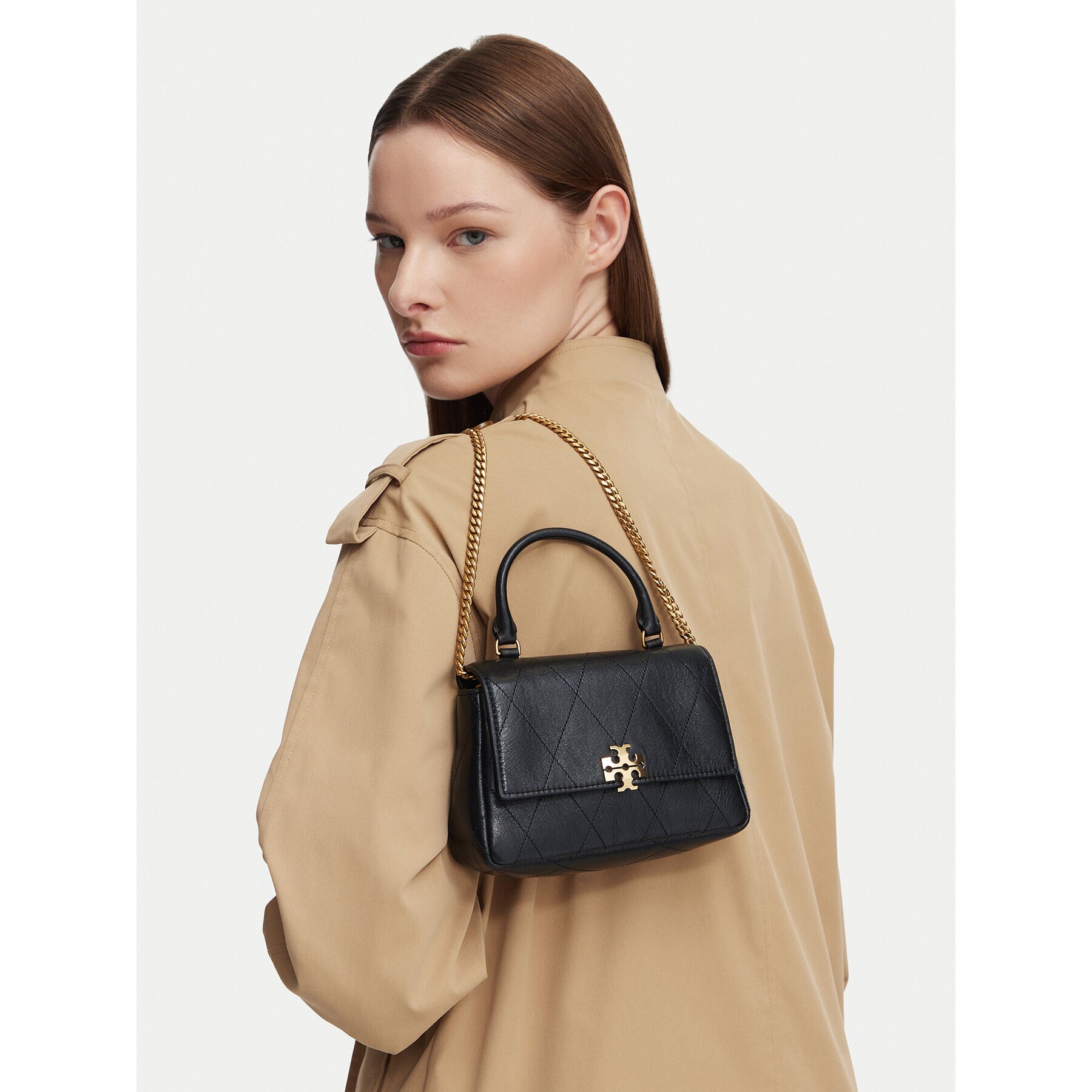Tory Burch Дамска чанта Charlie Quilted Mini Top Handle Chain Wallet 186032
