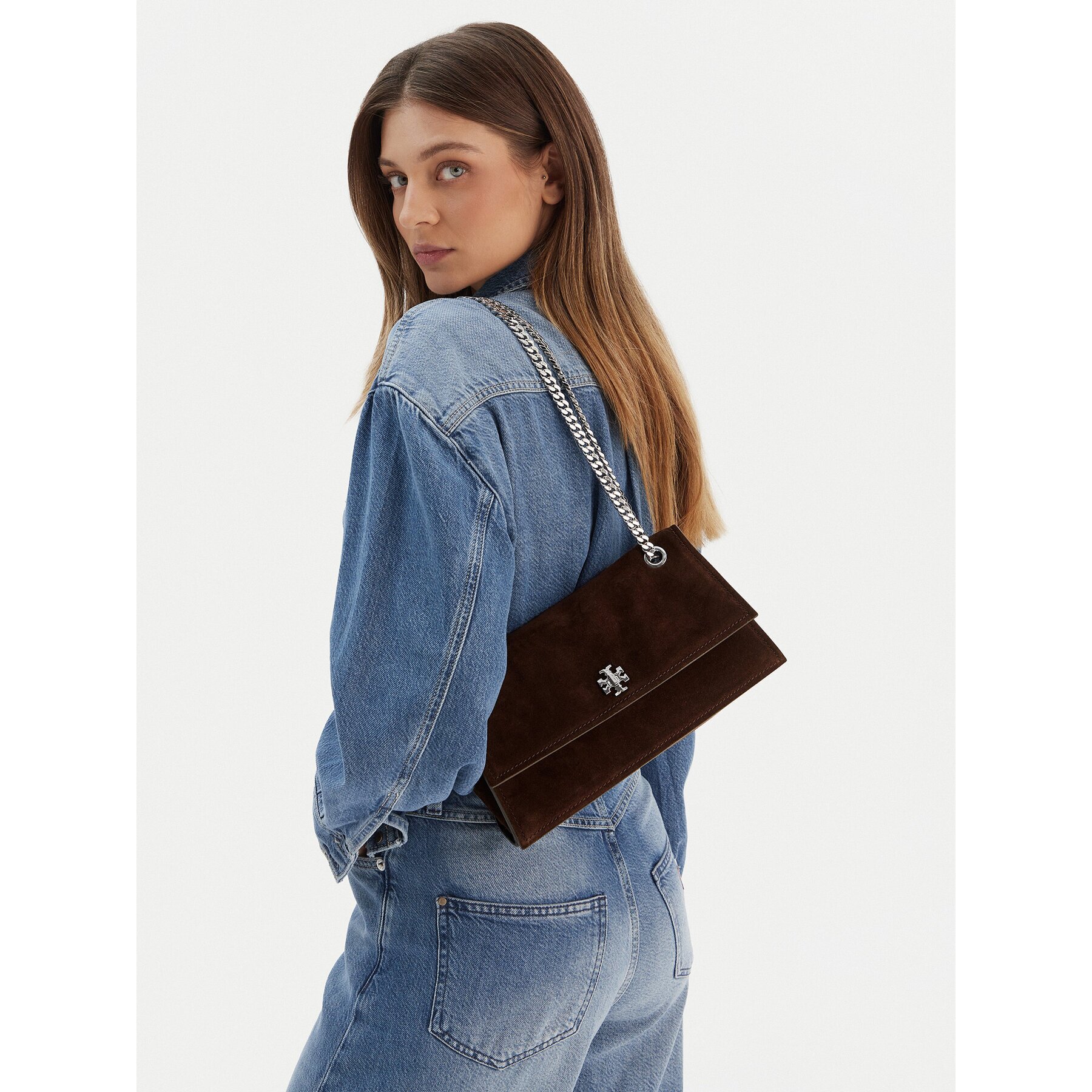 Tory Burch Дамска чанта Kira Turnlock Suede Shouldr Bag 169176